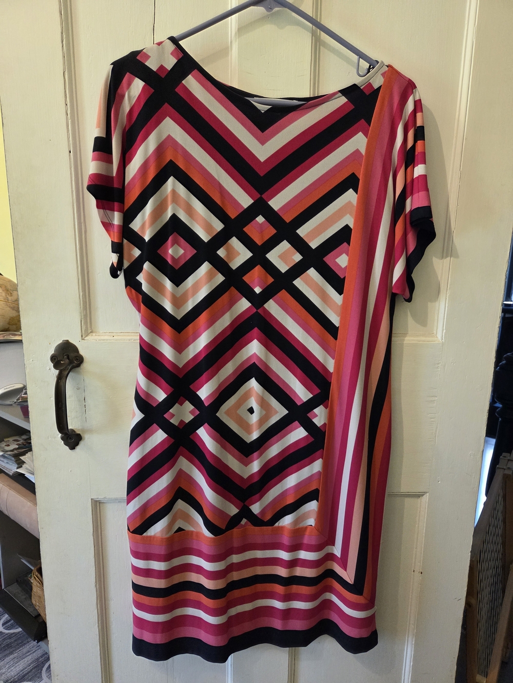 Studio One Chevron Shift Dress - Pink, Black & Cream